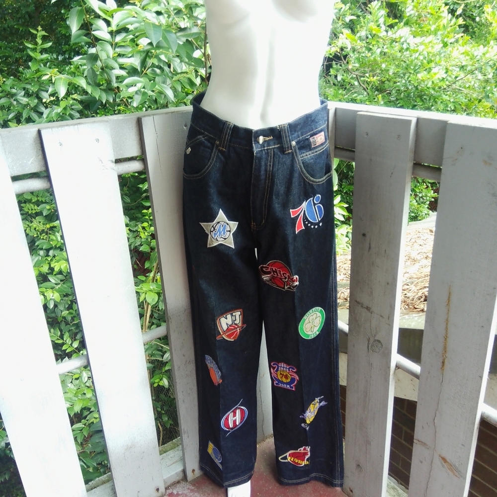 Vintage Y2K Streetwear Baggy Embroidered All Star Basketball Denim Jeans